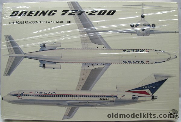 3-D Paper 1/48 Boeing 727-200 Delta Airlines, B727DA plastic model kit